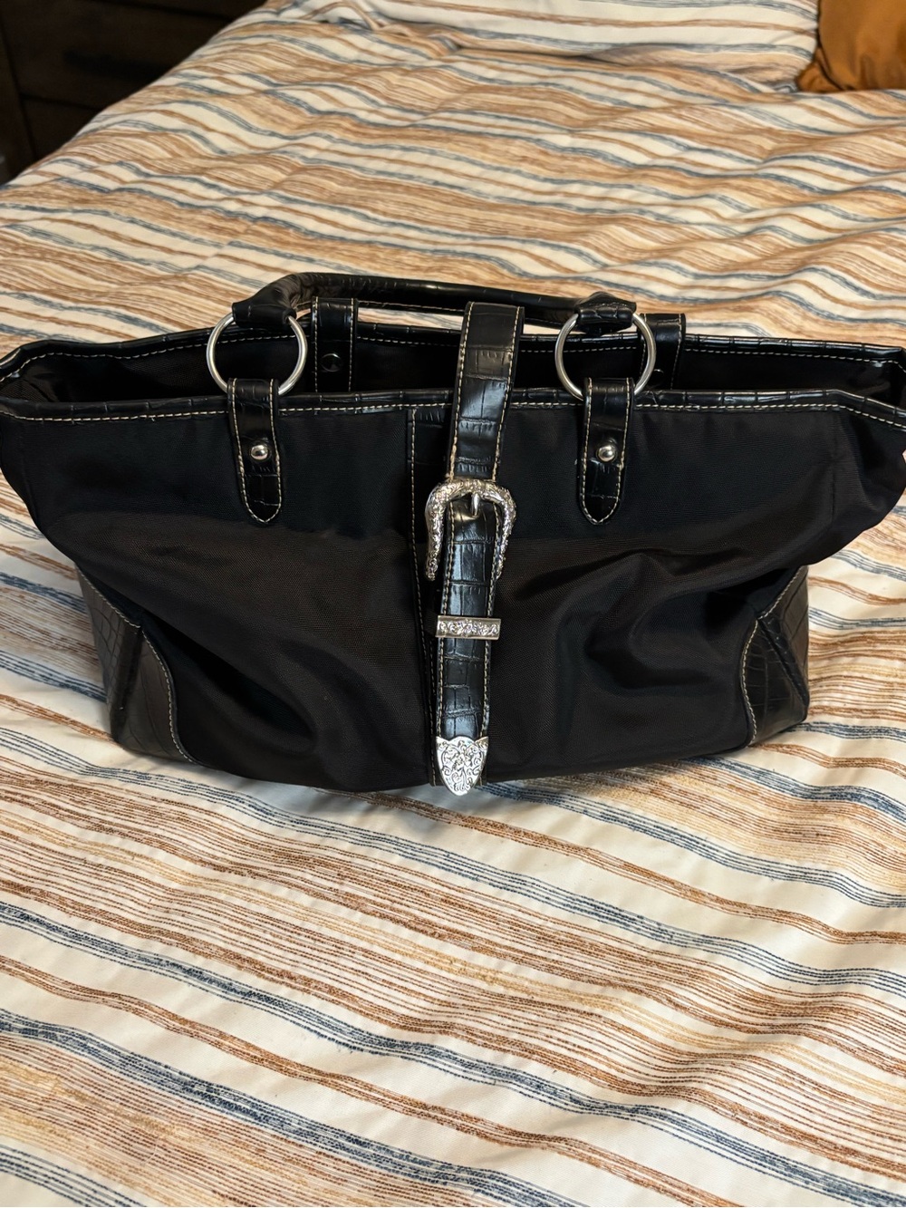 Women's Ariat Black Tote with Decorative Silver Buckle